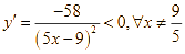 Cho hàm số y = (2x + 8) / (5x - 9) Hàm số nghịch biến trên  (ảnh 1)