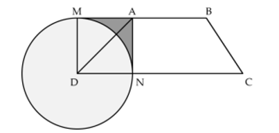 Cho hình thang ABCD, hình vuông ANDM, đường tròn tâm D bán kính (ảnh 1)