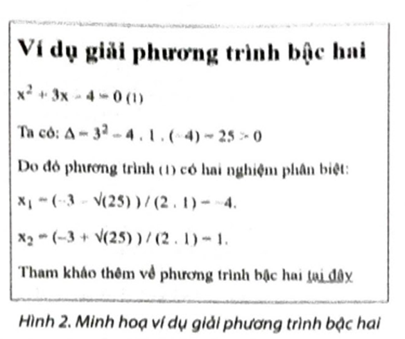 Em hãy tạo trang web trình bày một ví dụ giải phương trình bậc hai như Hình 2. Trong đó, tạo siêu liên kết (ảnh 1)