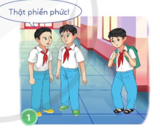 Nhận xét hành động của các bạn trong những tình huống sau:  - Tình huống 1:  Nhóm học tập của An có một bạn bị tật ở chân. An cảm thấy khó chịu và không muốn chơi cùng bạn. An nói với Hà: “Thật phiền phức! Minh cảm thấy rất bất tiện cho nhóm”. An và Hà thoả thuận với nhau sẽ không chơi cùng bạn. (ảnh 1)