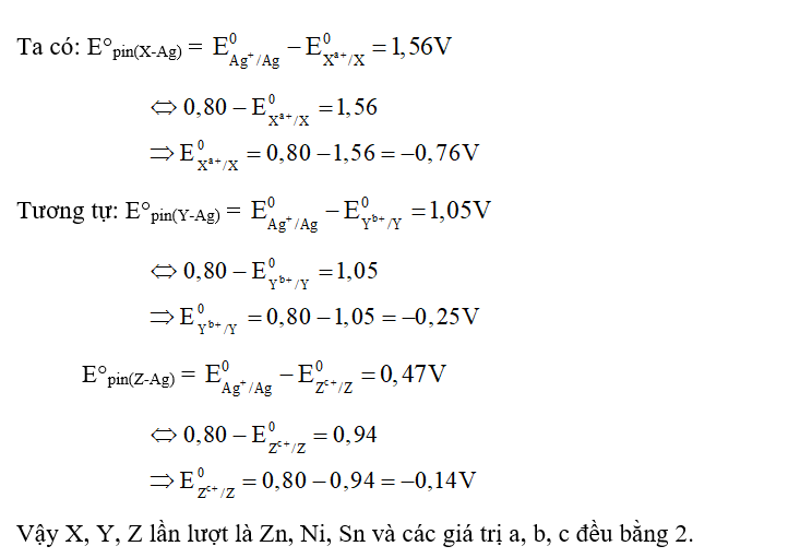 Có 3 kim loại X, Y, Z và a, b, c lần lượt là hóa trị của các kim loại đó (biết rằng mỗi (ảnh 1)