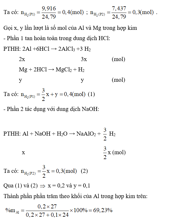 Để xác định thành phần của kim loại Al trong hợp kim Al - Mg, một bạn học sinh (ảnh 1)