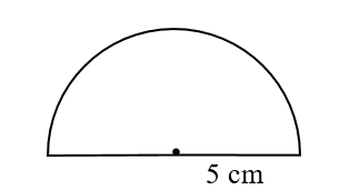 Chu vi của nửa hình tròn bán kính 5 cm là:  	A. 31,4 cm	 	B. 25,7 cm	 (ảnh 2)