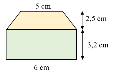 Diện tích của hình vẽ dưới đây là:  	A. 34,65 cm2	B. 25,15 cm2	   C. 32,15 cm2	D. 32,95 cm2 (ảnh 1)