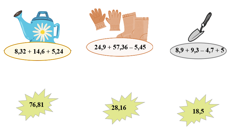 Nối phép tính với kết quả tương ứng để mua các dụng cụ làm vườn: (ảnh 1)