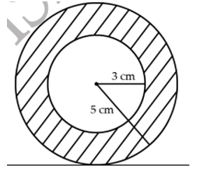 Cho hình vẽ bên biết bán kính hình tròn nhỏ là 3 cm, bán kính hình tròn lớn là 5 cm.  (ảnh 1)