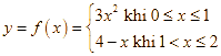 Cho hàm số y = f(x) = 3x^2 khi 0 < = x < 1 4 - x khi 1 < x < = 2 (ảnh 1)