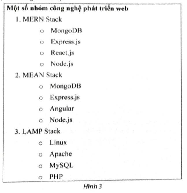 Em hãy tạo trang web giới thiệu tóm tắt các nhóm công nghệ dùng để phát triển web như Hình 3. Trong (ảnh 1)