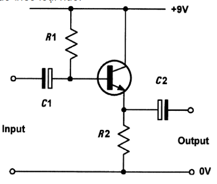 Mạch khuếch đại dùng BJT ở hình mắc theo loại nào:A. Emitter chung (EC)  B. Collector chung (CC) C.  (ảnh 1)