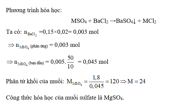 Để xác định công thức muối sulfate của một kim loại nhóm IIA, một bạn học sinh thực hiện thí nghiệm như (ảnh 1)