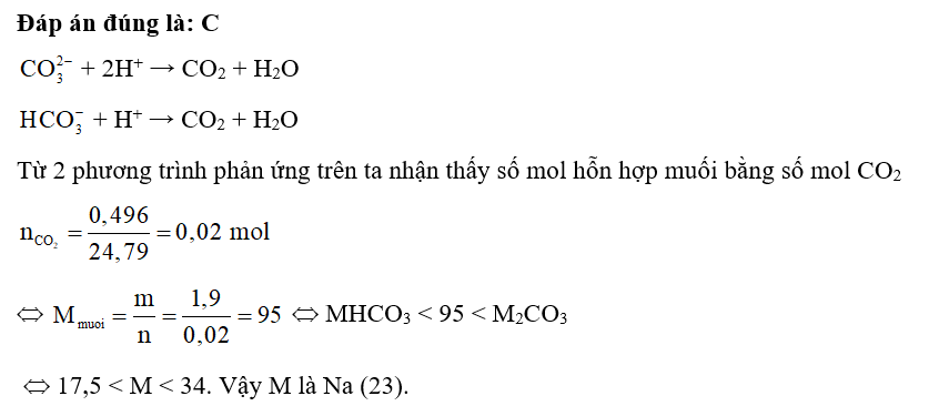 Cho 1,9 gam hỗn hợp gồm muối carbonate và hydrocarbonate của một kim loại kiềm. Tác dụng với (ảnh 1)