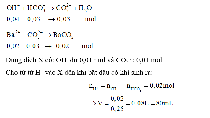 Cho 200 mL dung dịch Ba(OH)2 0,1 M vào 300 mL dung dịch NaHCO3 0,1 M, thu được dung (ảnh 1)