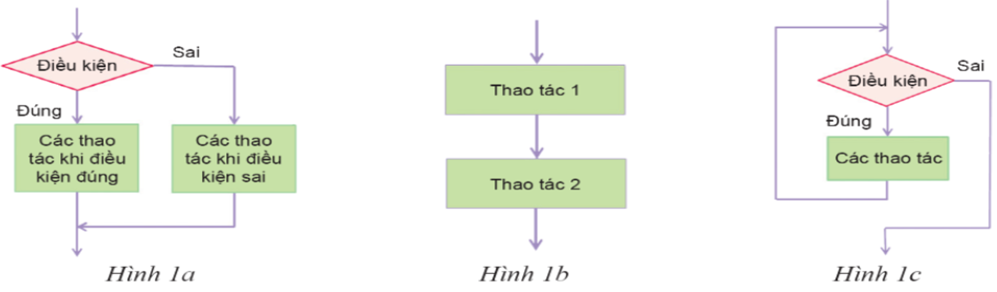 Câu 6: Hãy chỉ ra mỗi Hình (1a, 1b, 1c) sau đây, sơ đồ nào là cấu trúc lặp? A. Hình 1a B. Hình 1b C. Hình 1c D. Tất cả đáp án A, B, C đều đúng. (ảnh 1)