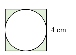 Diện tích phần được tô màu trong hình vẽ bên là:  	A. 3,14 cm2	 	B. 10,56 cm2	  (ảnh 1)