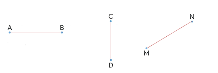 Dùng thước kẻ và bút nối các điểm để có các đoạn thẳng: AB, CD, MN. (ảnh 2)