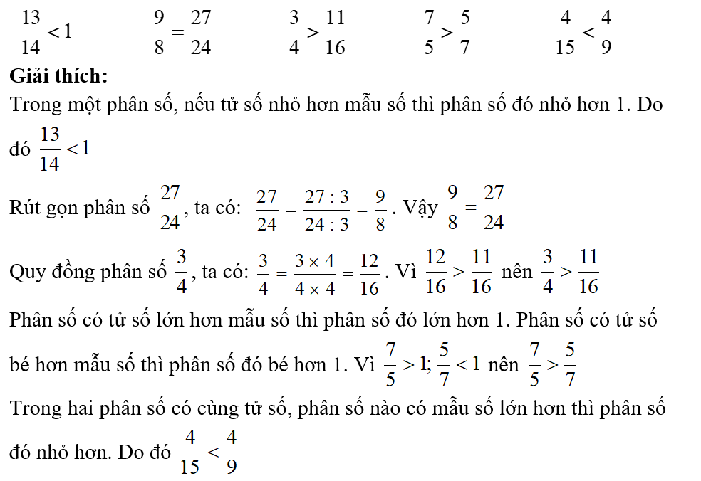 >; <; =?  13/14 ....1   9/8 .... 27/24   3/4 .... 11/16    7/5 .... 5/7 (ảnh 2)