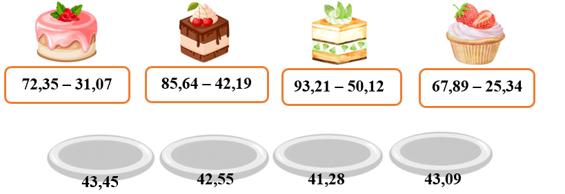 Nối phép tính với kết quả tương ứng để xếp những chiếc bánh vào đĩa: (ảnh 1)