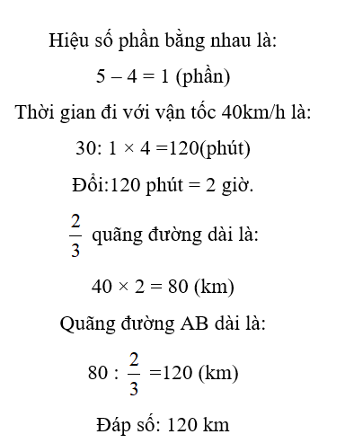 Bác Sơn đi xe máy từ A đến B với vận tốc 32 km/giờ. Lúc từ B trở về A, bác đi được (ảnh 2)