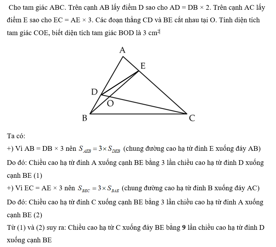 Cho tam giác ABC. Trên cạnh AB lấy điểm D sao cho AD = DB × 2. Trên cạnh AC lấy (ảnh 2)