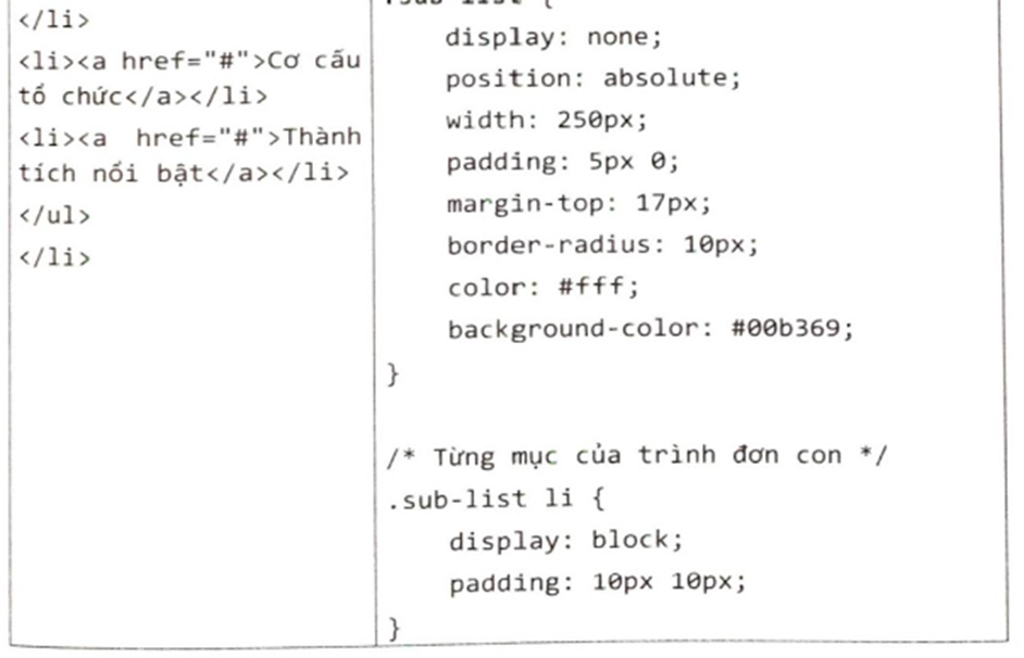 Tạo thanh trình đơn theo phương ngang cho trang web như Hình 1. Trong đó, khi người dùng nháy chuột vào một (ảnh 5)