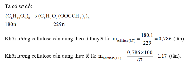 Cellulose triacetate được điều chế từ cellulose và acetic anhydride. Tính khối lượng cellulose (ảnh 1)