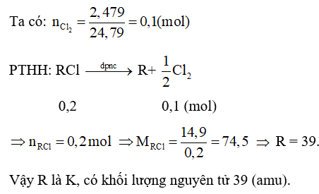 Điện phân nóng chảy hoàn toàn 14,9 g muối chloride của kim loại kiềm R, thu được  (ảnh 1)