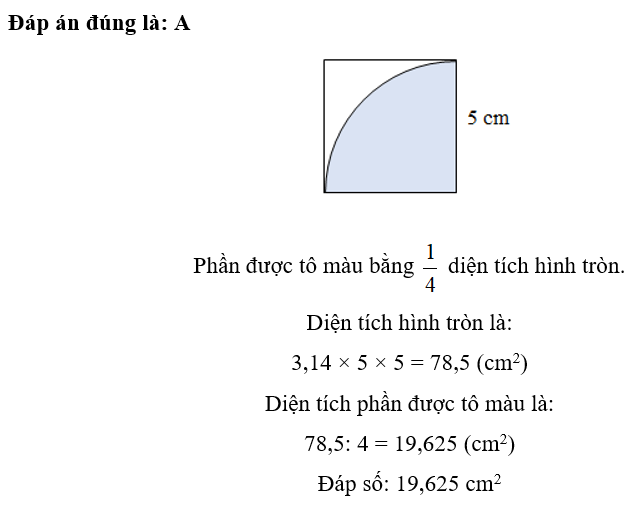 Diện tích phần được tô màu trong hình vẽ bên là: (ảnh 2)