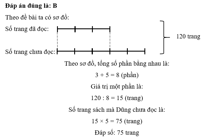 Dũng có một cuốn sách dày 120 trang. Biết rằng số trang sách mà Dũng đã đọc bằng (ảnh 1)