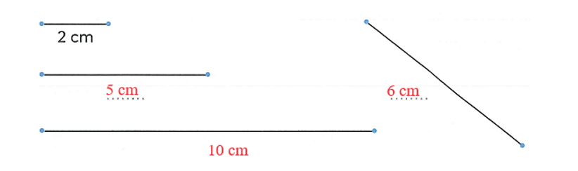 Đo độ dài mỗi đoạn thẳng rồi viết số đo thích hợp vào chỗ chấm (theo mẫu) (ảnh 2)