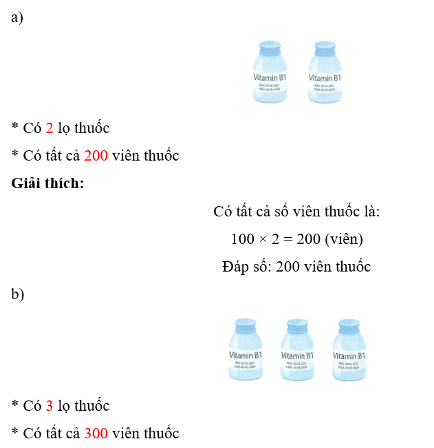 Biết mỗi lọ thuốc có 100 viên. Viết số thích hợp vào ô trống (ảnh 2)