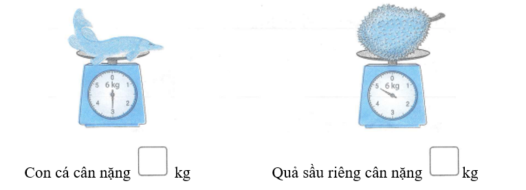 Số?   Con cá cân nặng   kg		Quả sầu riêng cân nặng  kg (ảnh 1)