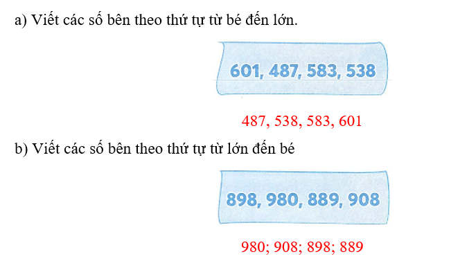 a) Viết các số bên theo thứ tự từ bé đến lớn.   ………………………………………….. b) Viết các số bên theo thứ tự từ lớn đến bé   (ảnh 3)