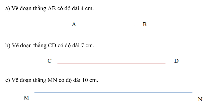 a) Vẽ đoạn thẳng AB có độ dài 4 cm. ……………………………………………………………………………. (ảnh 1)