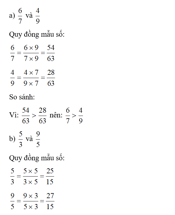 Quy đồng mẫu số các phân số sau rồi so sánh: (ảnh 2)