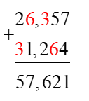 Điền số thích hợp vào ô trống\(\begin{array}{l} + \underline \begin{array}{l}2...,...57\\...1,2...4\end{array} \\\,\,\,\,5\,7\,,\,6\,2\,\,1\end{array}\) (ảnh 2)