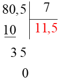 Em hãy chọn đáp án đúng nhấtThương của 80,5 và 7 là: (ảnh 1)