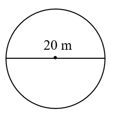 Điền số thích hợp vào ô trống20 m 20 m Diện tích của hình tròn trên là: …… m2 (ảnh 1)