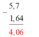 Em hãy chọn đáp án đúng nhấtKết quả của phép tính 5,7 – 1,64 là: (ảnh 1)