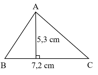 Em hãy chọn đáp án đúng nhấtDiện tích tam giác ABC trong hình vẽ bên là:7,2 cm5,3 cmABC7,2 cm5,3 cmABCA. 38,16 cm2B. 19,08 cm2C. 21,3 cm2D. 27,09 cm2 (ảnh 1)