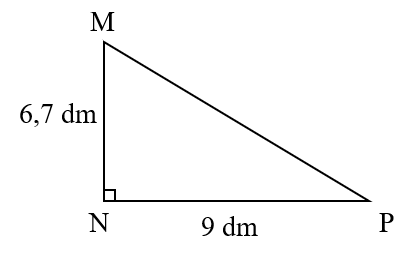 Em hãy chọn đáp án đúng nhấtDiện tích tam giác MNP trong hình vẽ bên là:9 dm6,7 dmMNP9 dm6,7 dmMNP (ảnh 1)