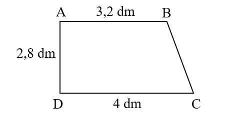  Em hãy chọn đáp án đúng nhấtDiện tích hình thang ABCD trong hình vẽ bên là:ABCD3,2 dm4 dm2,8 dmABCD3,2 dm4 dm2,8 dm (ảnh 1)