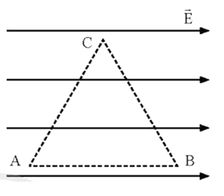 Xét một vùng không gian có điện trường đều, cho 3 điểm \({\rm{A}}\), B, C tạo thành một tam giác (ảnh 1)