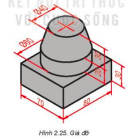 Câu 1 (2 điểm) Vẽ hình chiếu vuông góc và ghi kích thước: (ảnh 1)