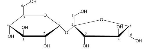 Saccharose được cấu tạo từ một đơn vị α-glucose và một đơn vị β-fructose. Công thức cấu tạo của saccharose như hình dưới: (ảnh 1)