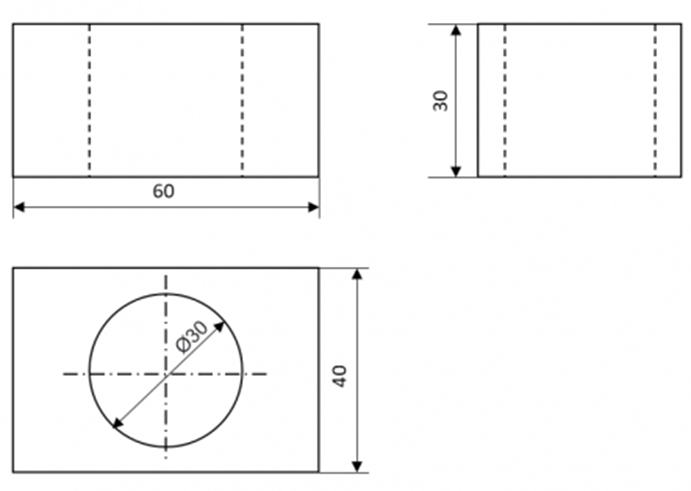 Câu 1 (2 điểm) Vẽ hình chiếu vuông góc và ghi kích thước: (ảnh 2)