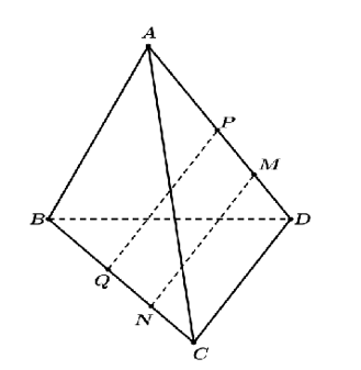 Cho tứ diện \(ABCD\). Trên các cạnh \(AD\) và \(BC\) lần lượt lấy \(M,N\) sao cho (ảnh 1)