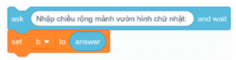 Sắp xếp các lệnh, khối lệnh dưới đây theo thứ tự đúng để thực hiện thuật toán chu vi mảnh vườn hình chữ nhật có chiều (ảnh 2)