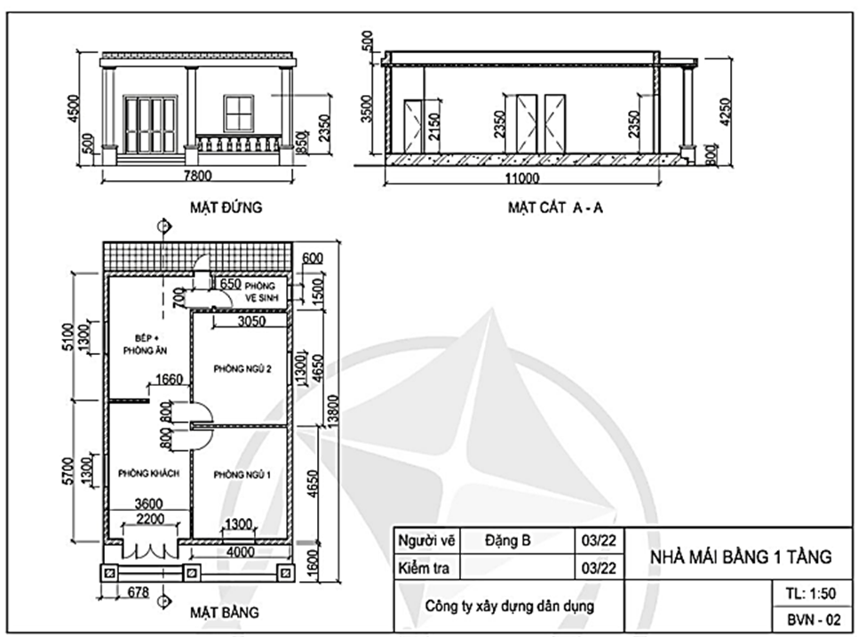 Câu 3 (1 điểm) Đọc khung tên của bản vẽ nhà sau: (ảnh 1)