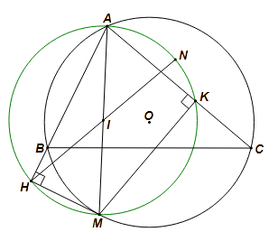 Chứng minh rằng HK = AM . sin góc BAC (ảnh 1)