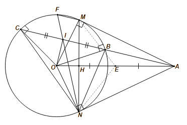 Chứng minh AN^2 = AB . AC và MF // AC (ảnh 1)